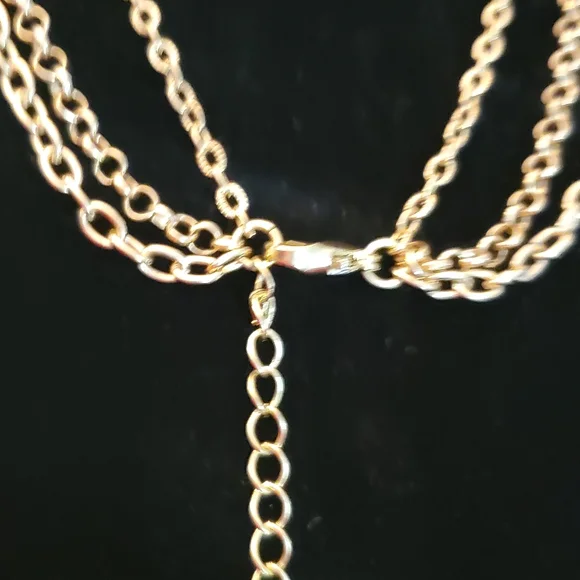 Vintage Gold & Red Teardrop Marquisite Pendant on Multi-Chain Necklace Set - Picture 10 of 15